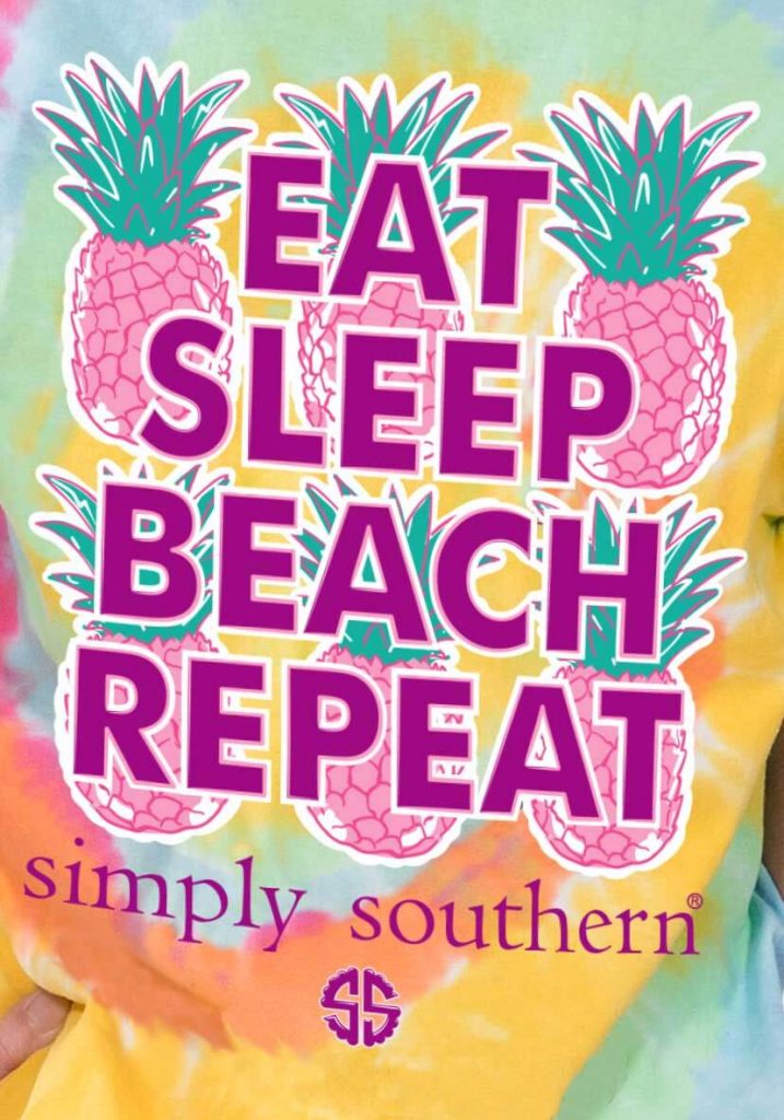 Simply Southern Preppy Tees Eat Sleep Beach Repeat Tie Dye Pocket T Shirt