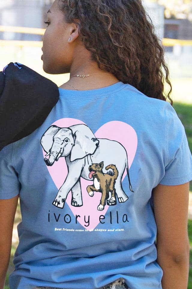 Ivory Ella T-Shirt - Besties Friends - Elephant Dog Heart Love - Blue