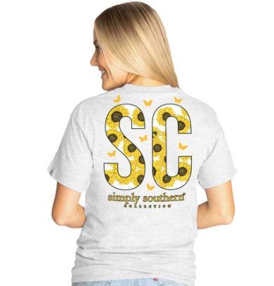 Simply Southern Women T-Shirt - South Carolina - Flower - Ash