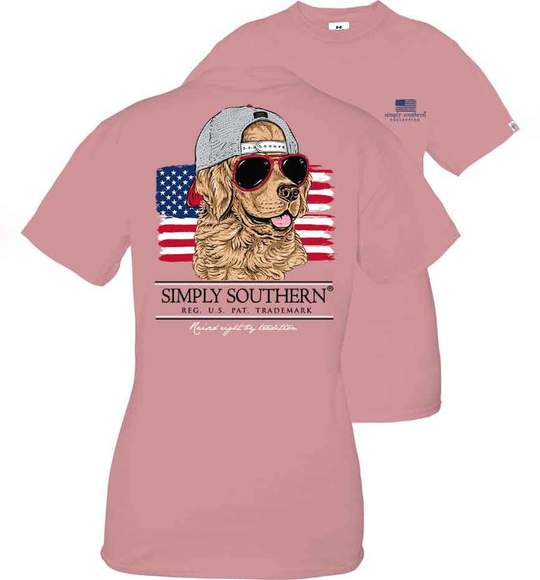 Simply Southern Youth T-Shirt - Dog In Sunglasses And Cap - USA Flag