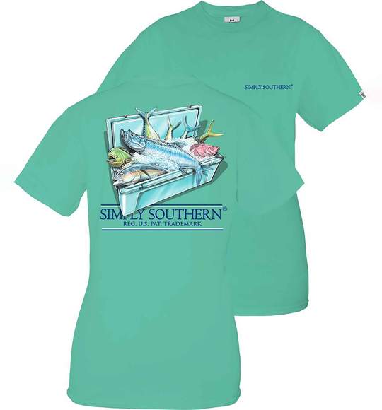 Simply Southern Youth T-Shirt - Fishing Cooler - Green Sea